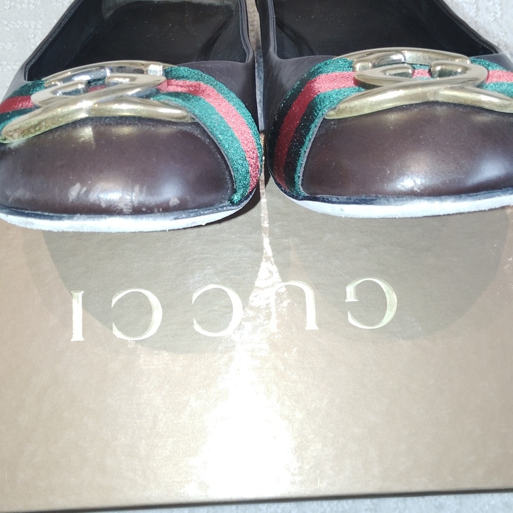 Gucci Women's Dark Brown Flats with Green and Red Stripes. Authentic Pre-Loved. - Picture 6 of 6